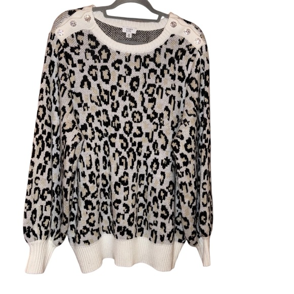 Crown & Ivy Leopard Print button shoulder Sweater - Black‎ White size 2X - Picture 1 of 4